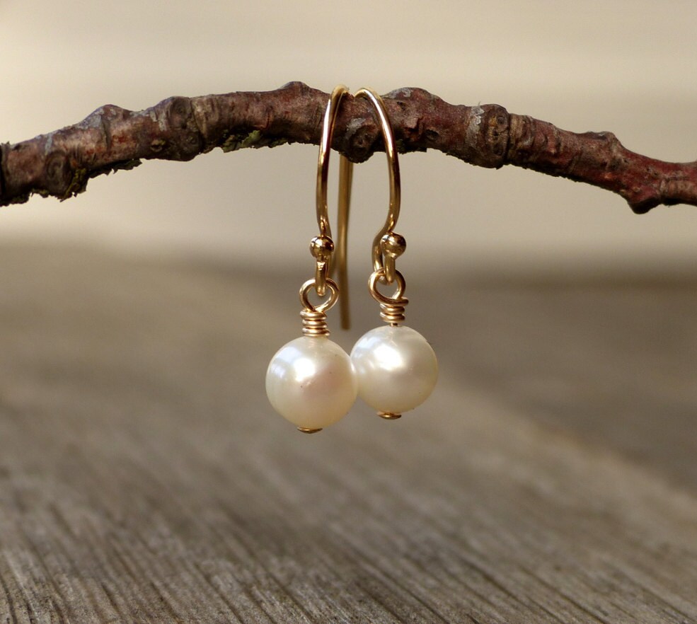 Real pearl earrings 14K gold filled sterling silver drop