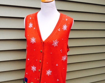 Funny Christmas Sweater Ugly Christmas Vest Knit Tiara International Holiday Top Humor Snowman Shirt Winter Ski Sweater Cotton Snowflake