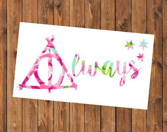Harry Potter Decal, Lilly Pulitzer Floral, Sticker,Yeti Decal, Car Decal, Tumbler Decal, Snape, Always, Deathly Hollows,Harry Potter Sticker