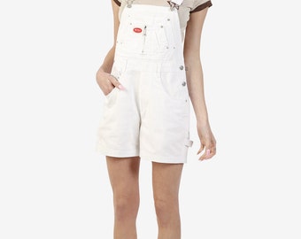 90s Deadstock Denim Overall Shorts! ~ WHITE! Carpenter / zipper front