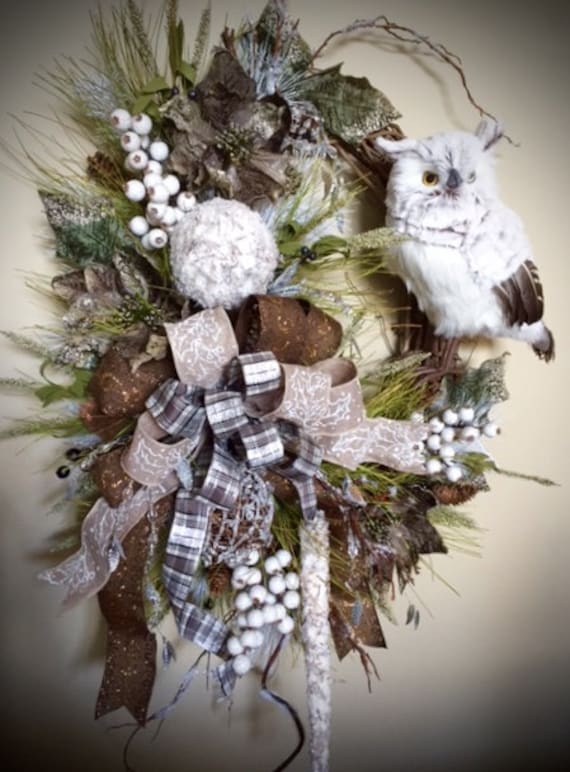 Snow Owl Winter Wreath Grapevine Winter Wreath White Owl