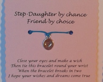 Step-Daughter gift, Step-Daughter Bracelet, String Wish Bracelet, Charm bracelet, Cord Wish Bracelet, Keepsake Card, Step-Daughter card