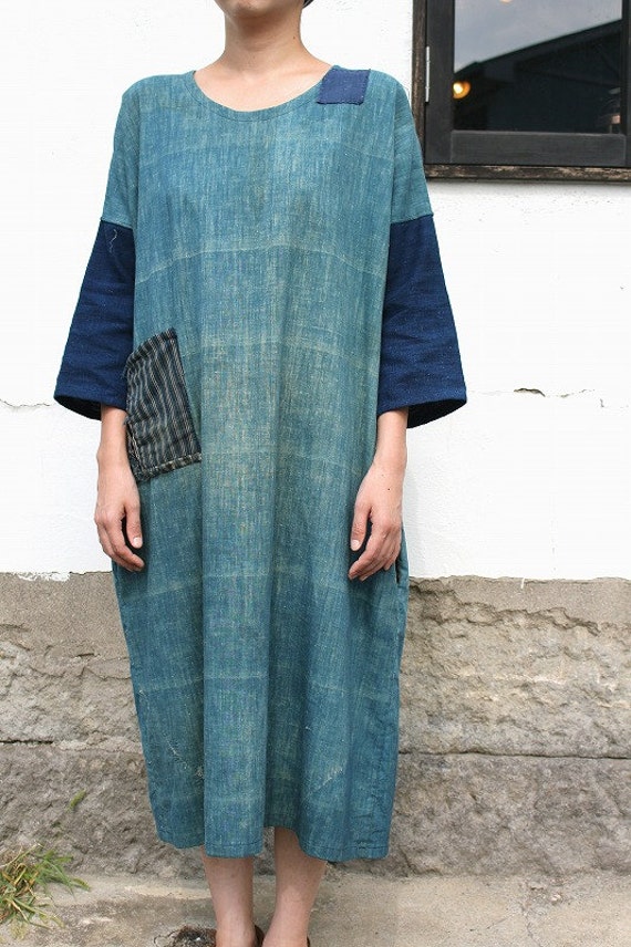 Japanese boro indigo cotton patchwork dress/Japan