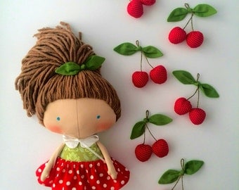 Cherry Tilda doll Gift girls Daughter gift Rag doll Gift Summer gifts Doll for girls Red dress Handmade doll Girl toys Fabric doll Lovely