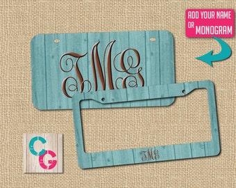 Blue License Plate Frame, Blue License Plate, Custom License Plate, Monogram License Plate Frame, Rustic Gift, Blue License Plate
