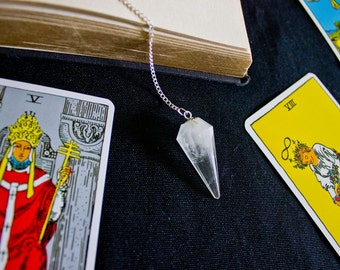 Clear Crystal Quartz Pendulum; Long Faceted; For Dowsing, Divination, Intuition Reading