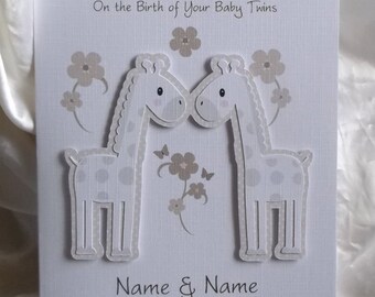 Personalised Handmade New Baby Twins Card Boys, Girls or Mixed Twins