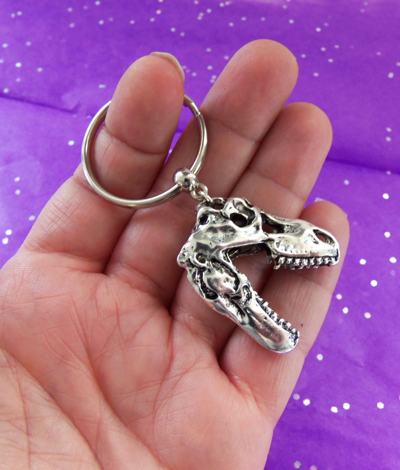 Dinosaur keychain dinosaur skull TRex Key by BubbleGumGraffiti