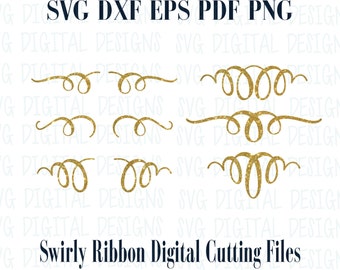 Swirly SVG Text Embellishment Cut Files, Ribbon Loops in Svg Dxf Eps Png for Silhouette Cricut, Vinyl Decor, Vector Clipart Instant Download