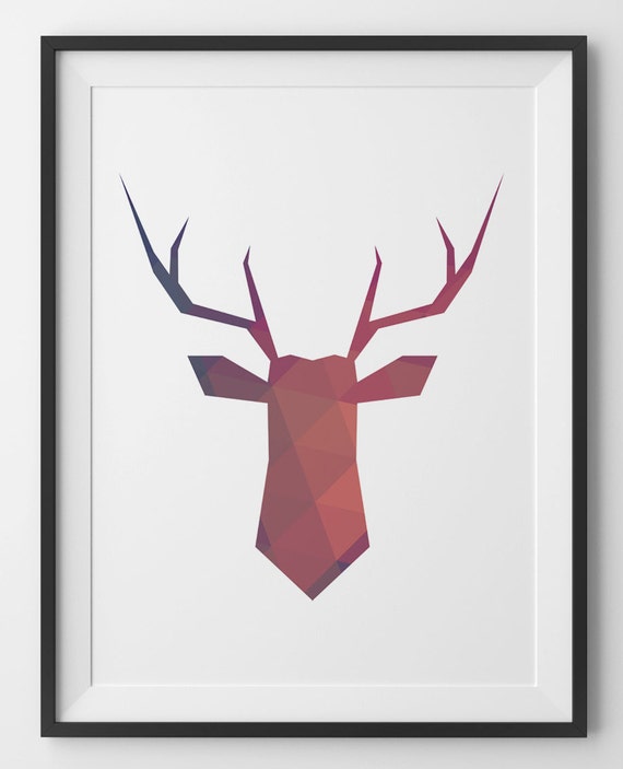 Geometric Deer Head Minimalist Wall Antlers Deer Head Print