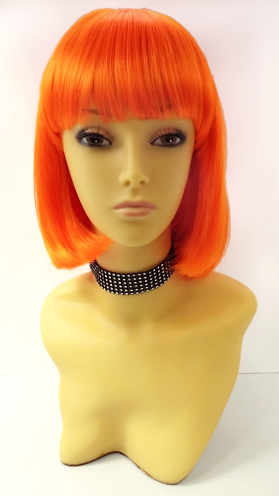 Orange Short Bob Wig Straight w/ Bangs. Page Boy Wig.