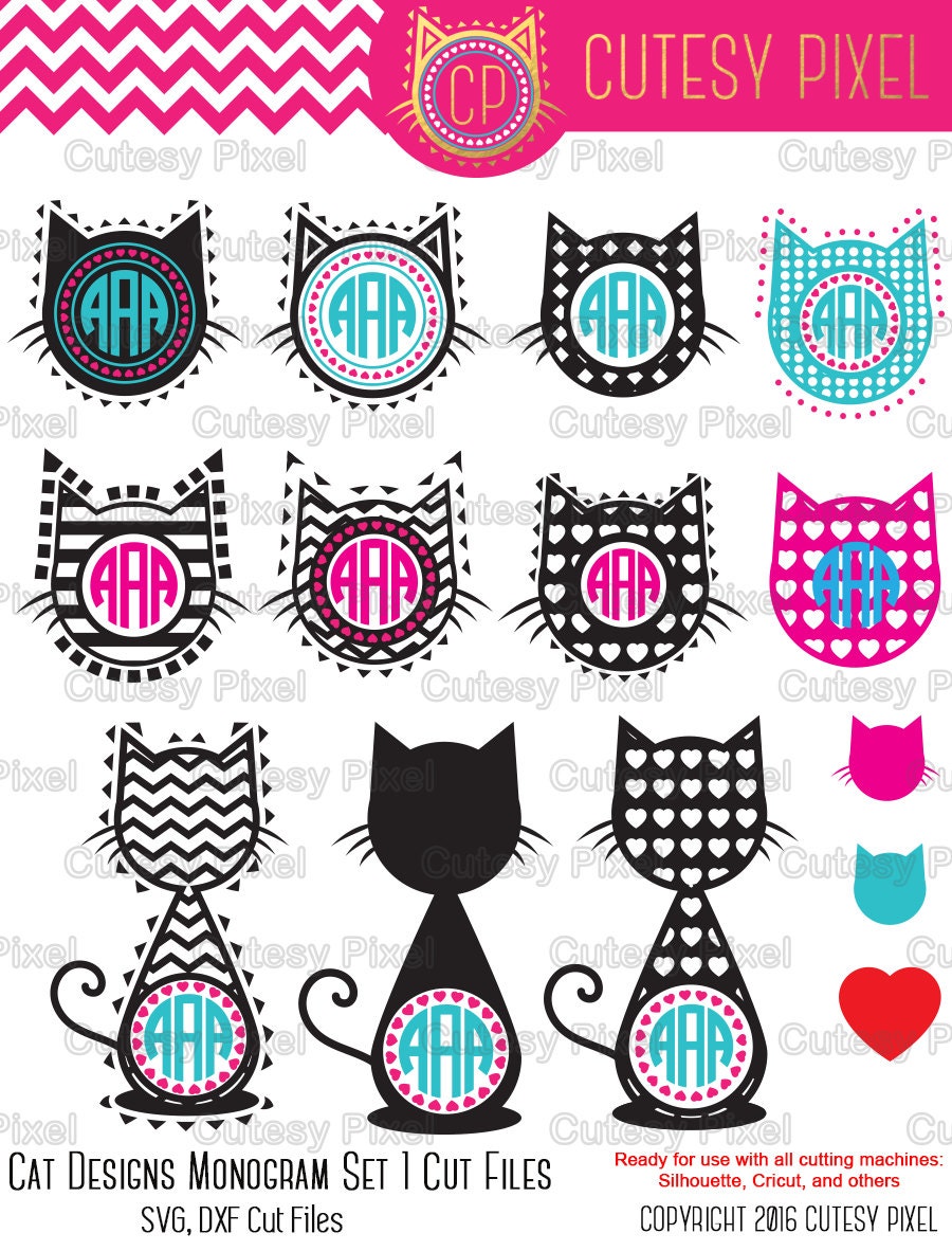 Download 14 Cat Head Monogram Frames Svg cutting fileCat Desings SVG