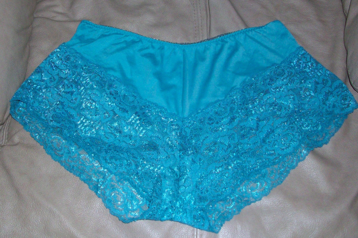 SALE Vintage Womens Turquoise Lace Panties Large xl