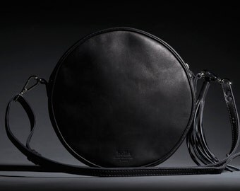 Leather Cross Body Bag, Round Leather Bag, Small Handbag, Crossbody Bag, Wife gift, Girlfriend gift, Black Leather Bag