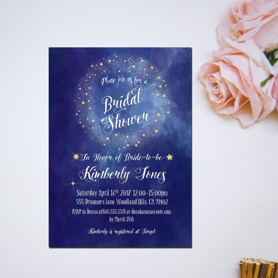Watercolor Starry Night sky Bridal Shower Printable Invitation