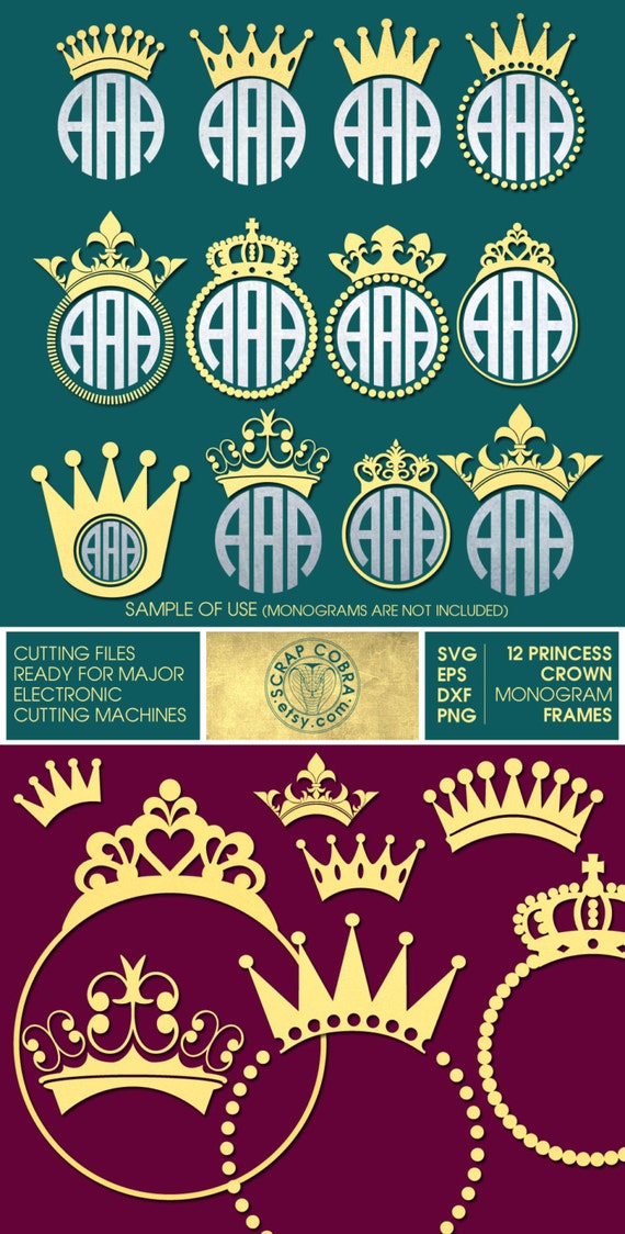 Download 12 Princess Crown Monogram Frames SVG eps dxf PNG by ...