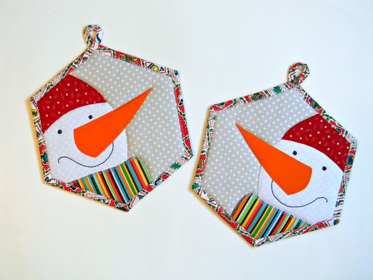Christmas Snowman Pot Holders Set of 2 Hexagon Insulated