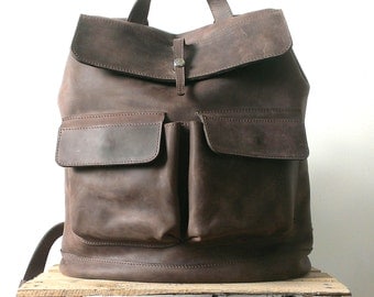 Handmade LEATHER Rolltop / Rucksack on carabiner from cowhide