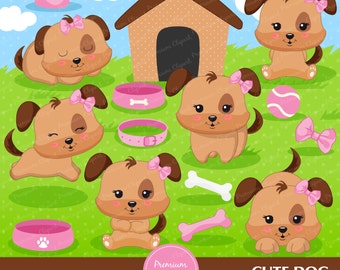 Puppy clipart, kawaii dog clipart, pink puppy clipart, dog birthday clipart, puppy clip art, digital clipart - CA348