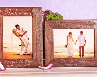 Walnut Couple Picture Frame, Personalized Family Photo Frame, Custom Engraved Gift, 5x7 Pictures, for Wedding, Lovers, Engagement, Honeymoon