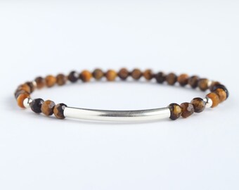 Tiger eye bracelet, gold bar bracelet, gemstone energy healing bracelet, great gift for her, Courage and Focus