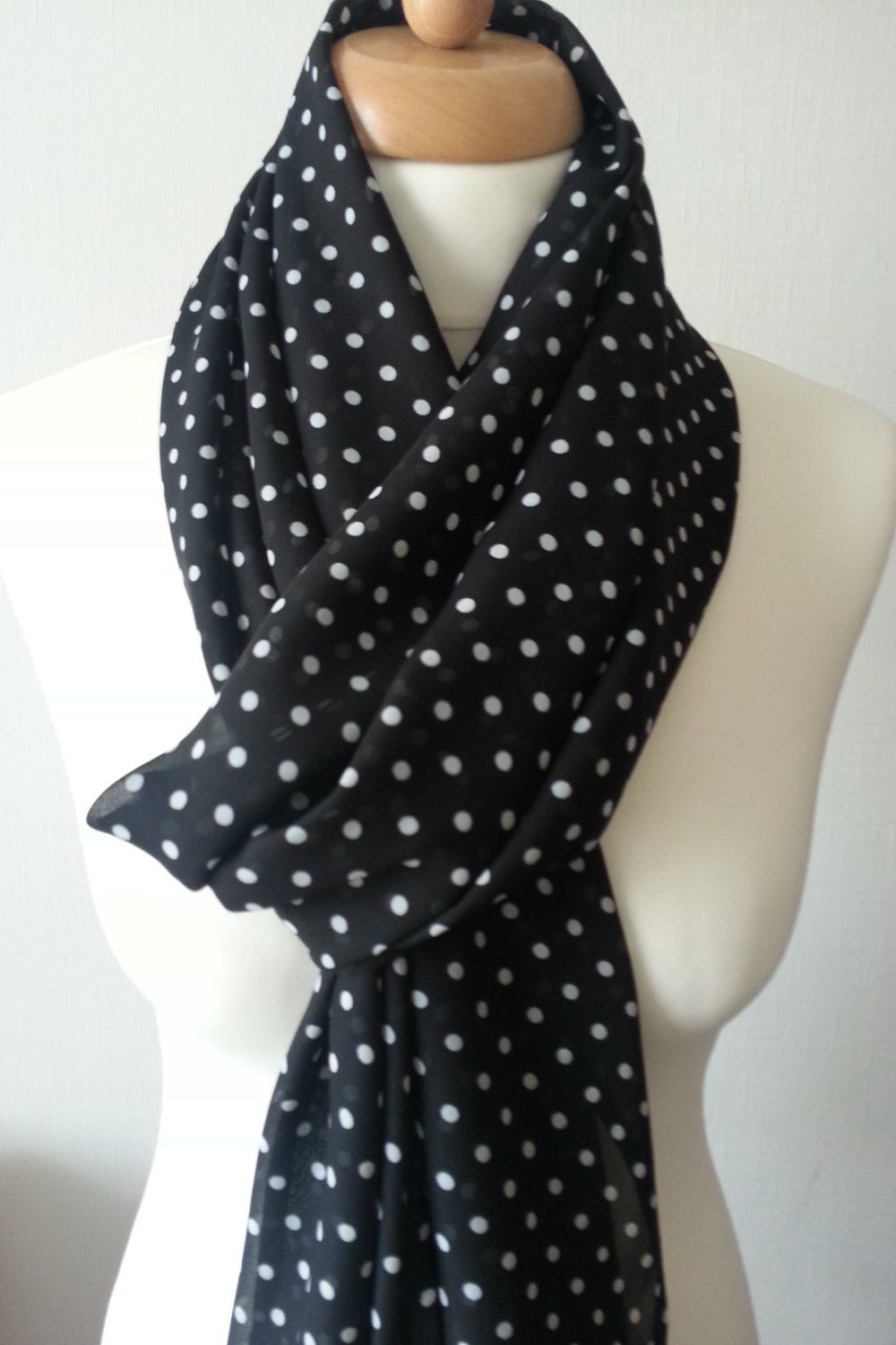 Black and white polka dot scarf black scarf wide spotted