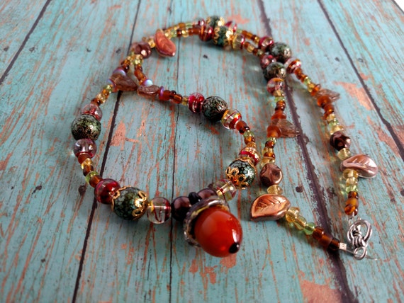 Autumn Colors Beaded Necklace Fall Necklace Acorn By Wpartisans 0010