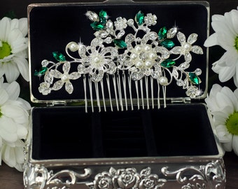 Emerald bridal hair comb Green rhinestone hair comb Green crystal hair comb Art deco hair comb Emerald Green hair comb wedding hair comb