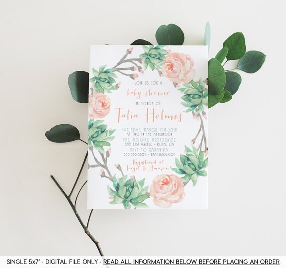 Pink and Mint Baby Shower Invitation Girl Printable Boho