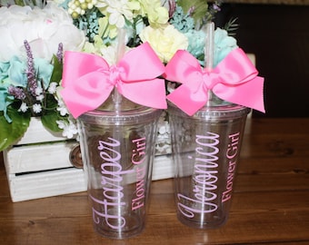 One Personalized 16oz. Flower Girl Tumbler, Wedding Tumbler, Bachelorette Tumbler