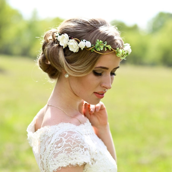 flower crown wedding headpiece woodland flower bridal hair