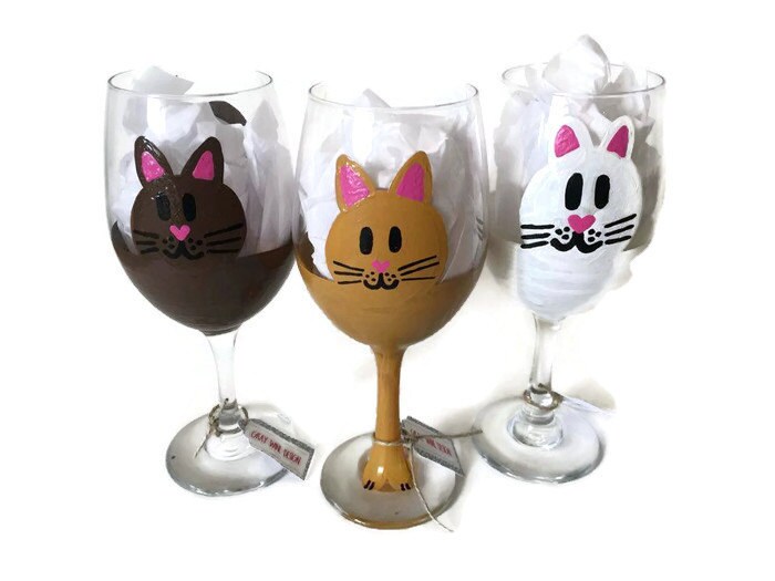 Cat Wine Glass Cat Hand Painted Wine Glass Kitty Cat Wine