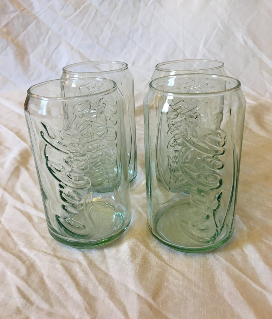 Vintage Can Shaped 12 Ounce Green Coca Cola Glasses Green