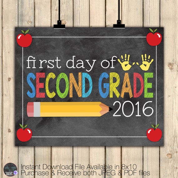 First Day of Second Grade Chalkboard Sign First Day of 2nd