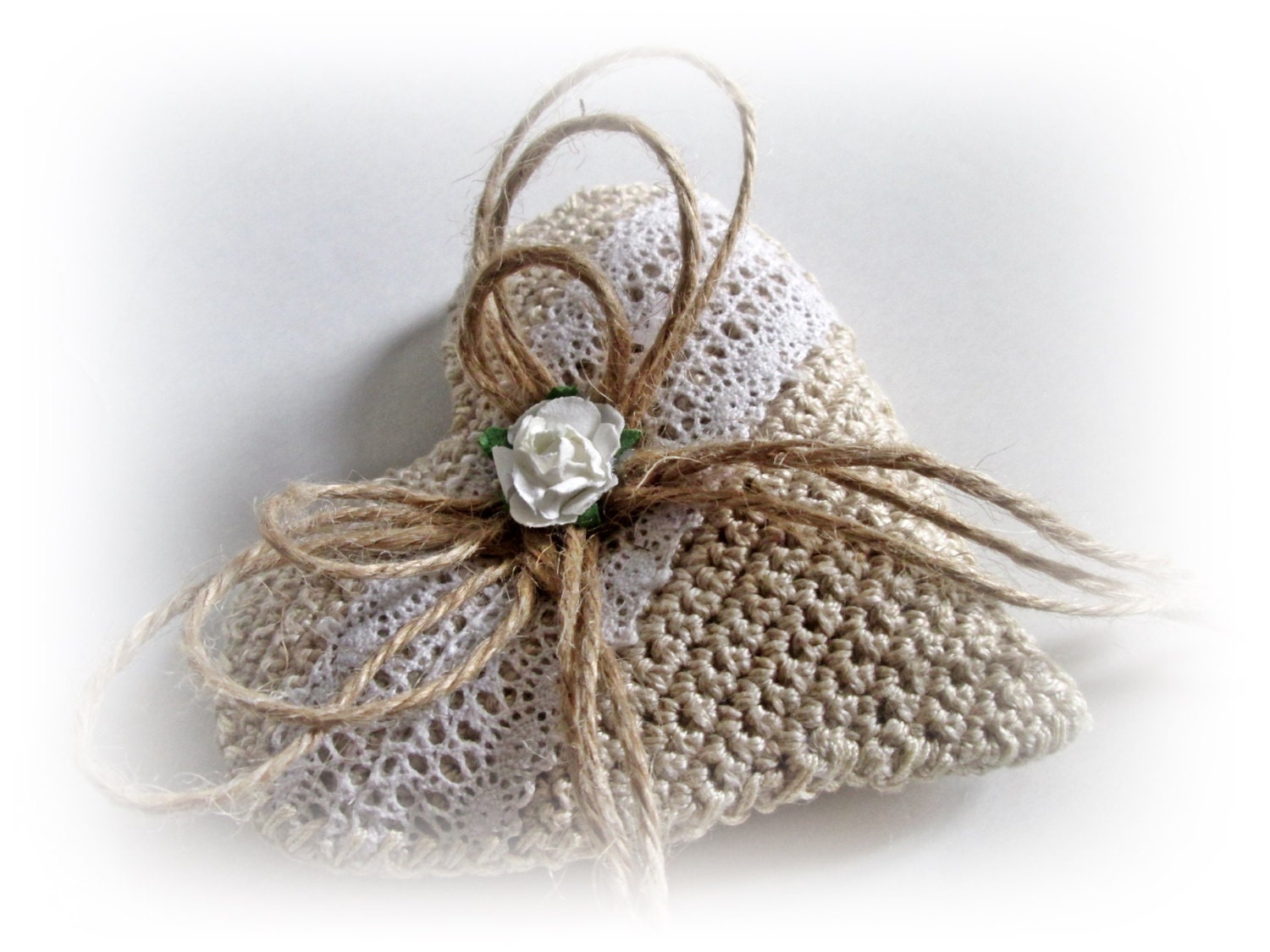 Rustic Ring Pillow. Rustic Wedding Pillow. Crochet Ring Bearer