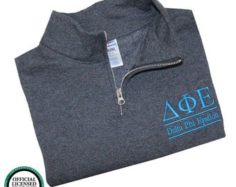 Delta Phi Epsilon Quarter Zip Pullover,DPhiE cadet sweatshirt pullover, Sorority Letters Apparel, Delta Phi Epsilon Sweatshirt, DFE Sorority