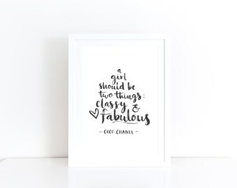 Coco Chanel Print A Girl Should Be Two Things Quote Minimalist Decor Teen Girl Room Decor Fashion Wall Art Chanel Quote Art Typography Print