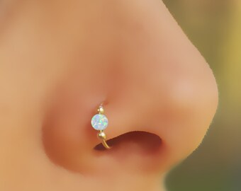 FAKE NOSE RING, Fake Nose Hoop, Opal Nose, Gold filled, Ring, Fake Piercing, Fake Ring Nose, White Opal