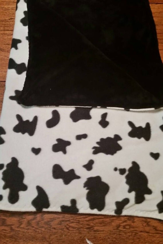 26x35 Cow Print Baby Blanket Cow Print fleece / Plush Black