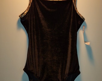 Velvet cheetah bodysuit NEW// 90's goth glam swim bathing suit// Athletic spandex dance leotard// Vintage Avenues// Women's size Medium
