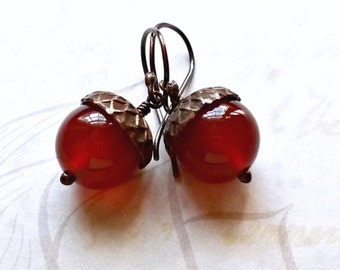 Carnelian Acorn Earrings Carnelian Gemstone Earrings Boho Earrings