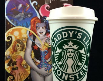 DC Comics Harley Quinn inspired "Daddy's Lil Monster" Starbucks Travel Cup