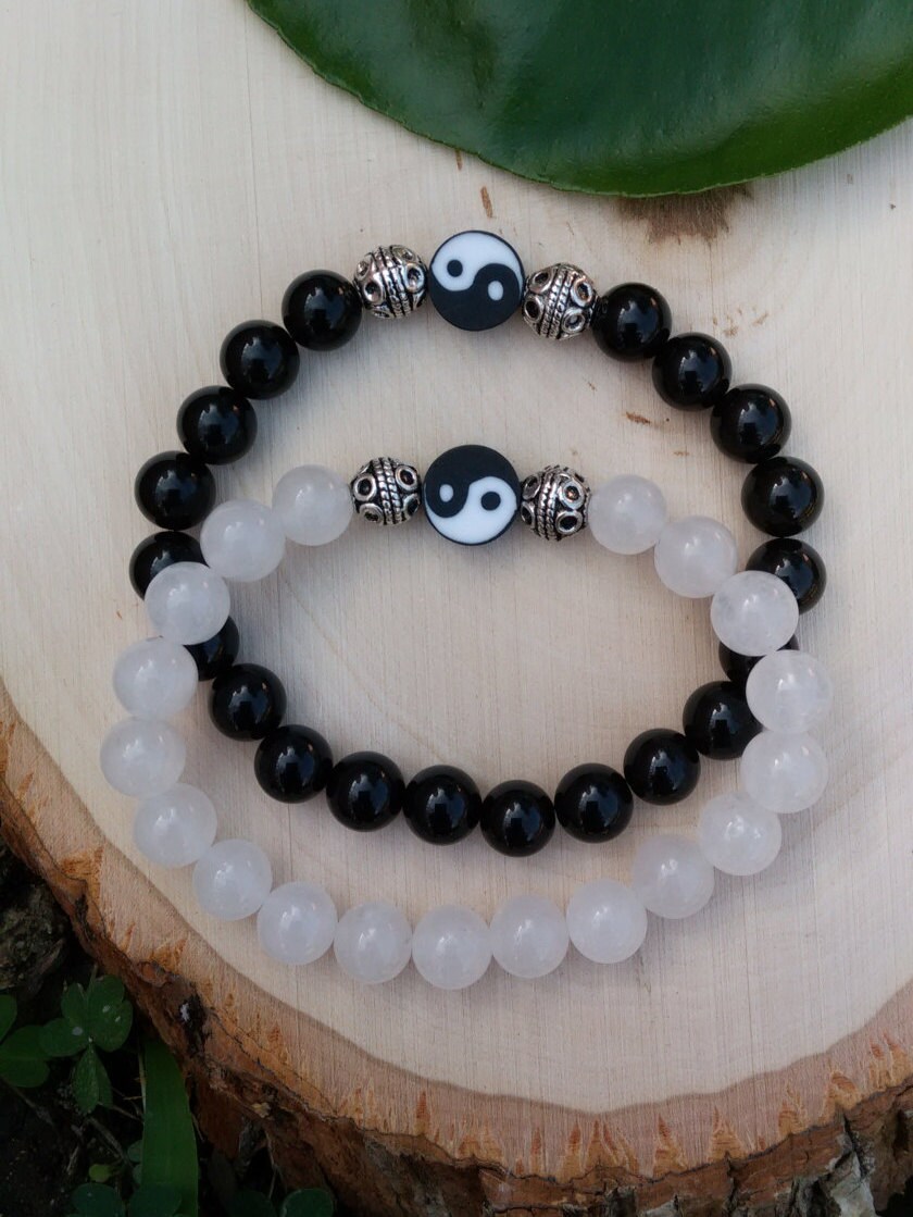 His & Hers Yin Yang bracelet Yin and Yang Mala Black Onyx