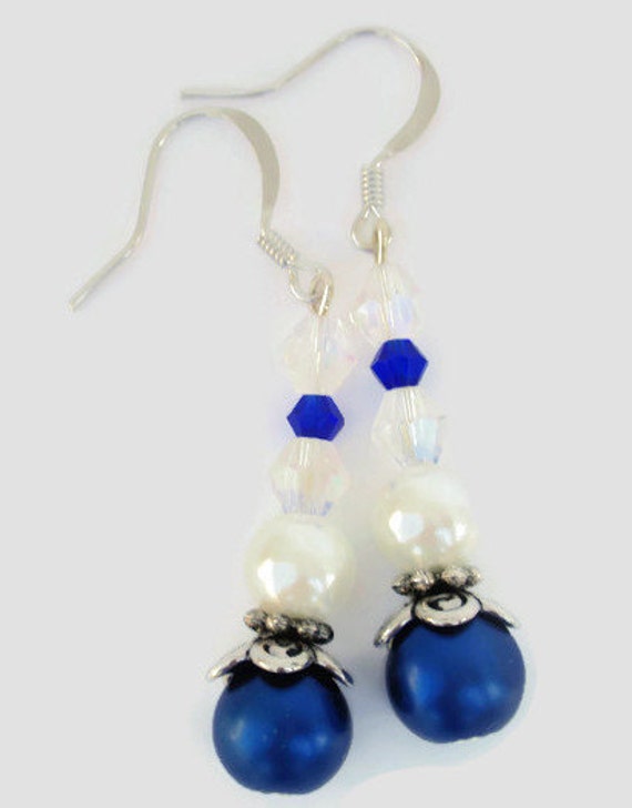 Navy White Earrings Bridal Nautical Earrings Navy Drop