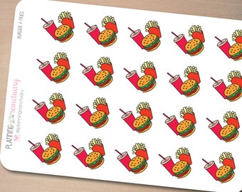 Snack Time | Burger & Fries Planner Stickers Perfect for Erin Condren, Kikki K, Filofax and all other Planners