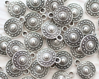 10pc tribal charms, bracelet charms, earring charms, silver beads, metal beads, mini beads, metal charms, round charms, mini silver charms