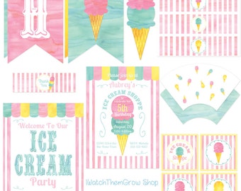 Ice Cream Party Printables Set, Ice Cream Shoppe Party Decorations, Ice Cream Social Party Decor INSTANT DOWNLOAD