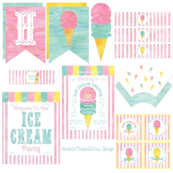 Ice Cream Party Printables Set Ice Cream Shoppe Party