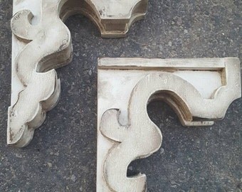 Pair of Wood Corbels Rustic Shelf Brackets Bookends Wooden Modern Farmhouse Decor Distressed Custom Built Handmade