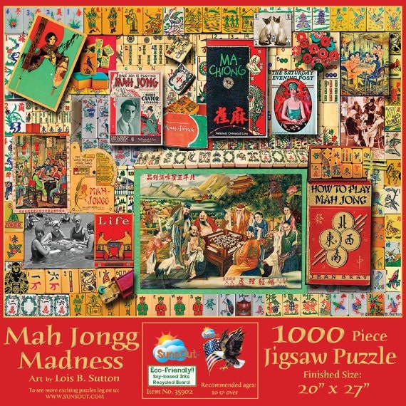 Mah Jongg Madness Vintage Collage 1000pc Jigsaw Puzzle